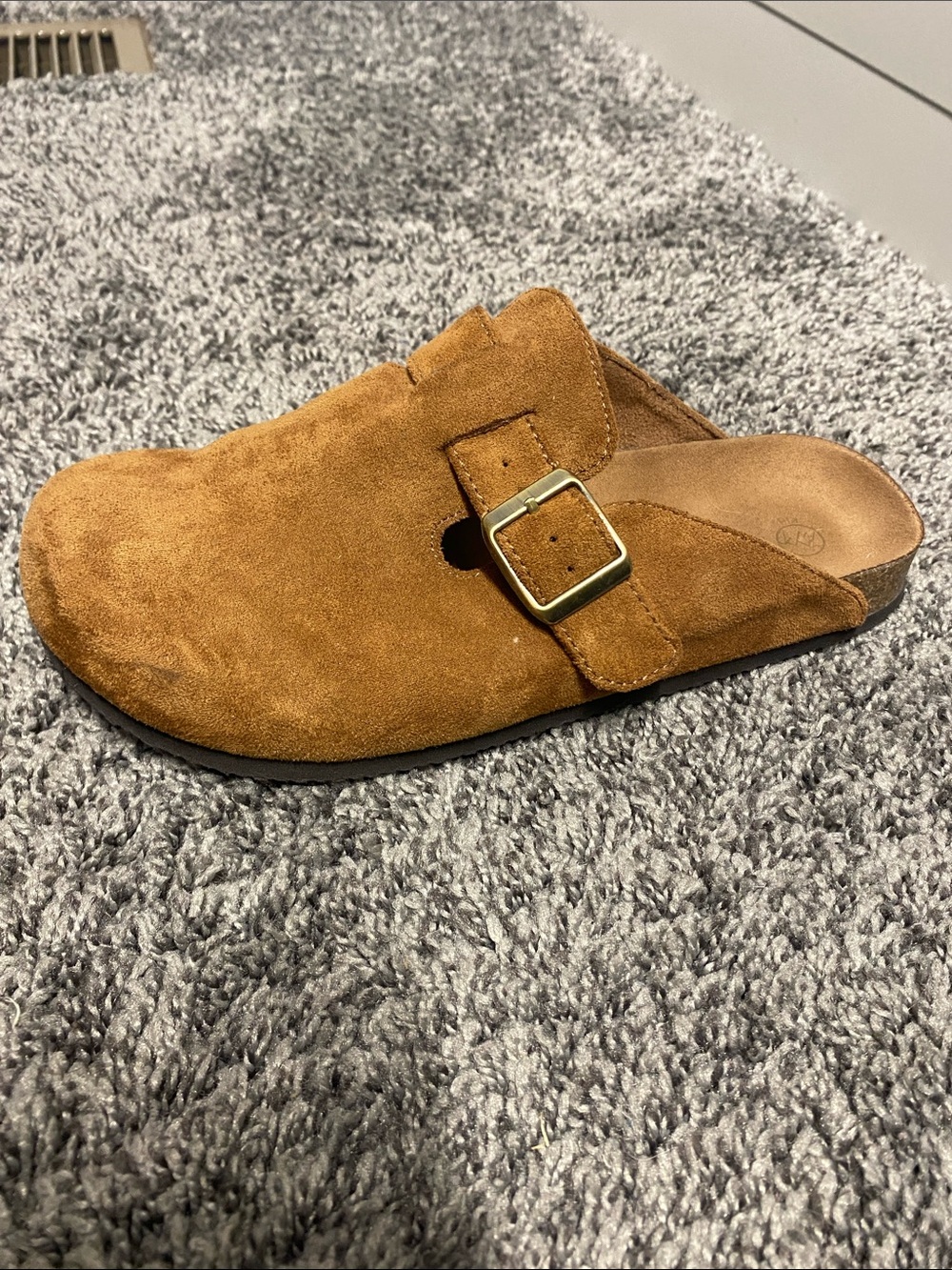 Kids Suede Slip-On Sandal with Buckle - Brown